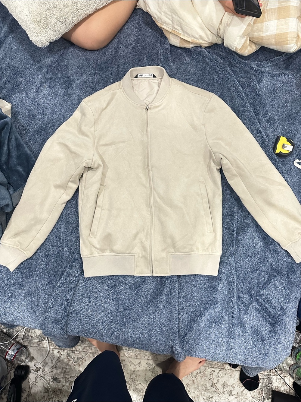 Zara Beige Bomber Jacket - Neutral Zip Front